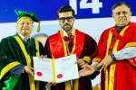 Ram Charan Doctorate pictures, Ram Charan Doctorate breaking, ram charan felicitated with doctorate in chennai, Meeting
